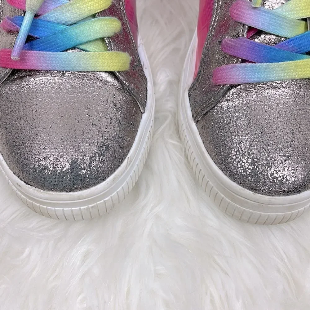 Steve Madden | Holographic high top sneakers 3.0 rainbow laces.